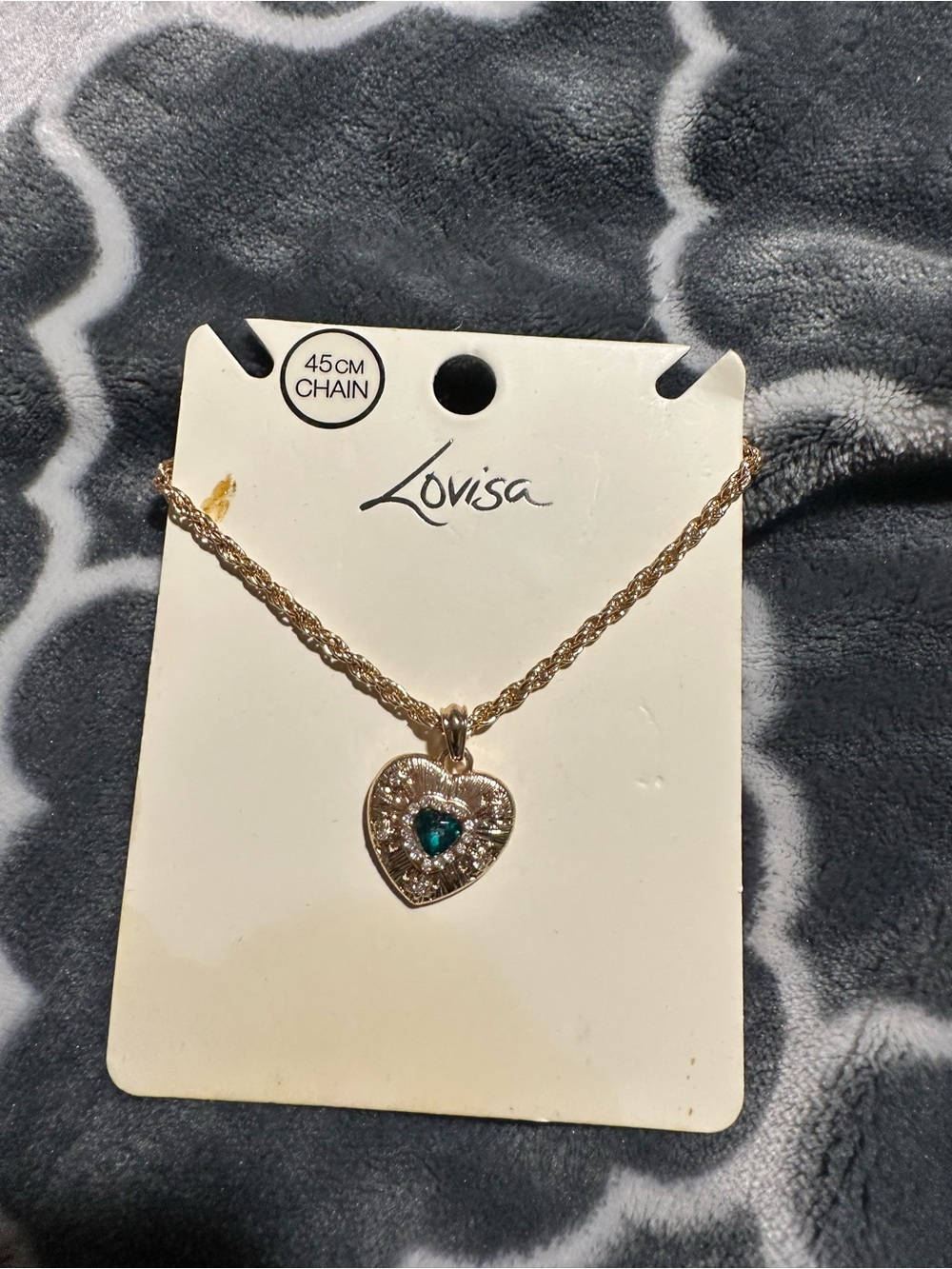 Lovisa Gold Heart Necklace with Teal Center Gem